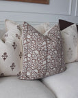 Nina Floral Block Printed Pillow Cover | Brown