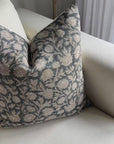 Estelle Floral Block Printed Pillow Cover | Blue, Mustard