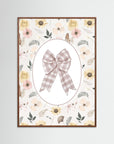 Pink Gingham Bow Wall Art | Girls Bedroom & Nursery Decor Oak Dark