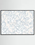 Blue Floral Pattern Art Print | Vintage Inspired Botanical Wall Art Black Wood