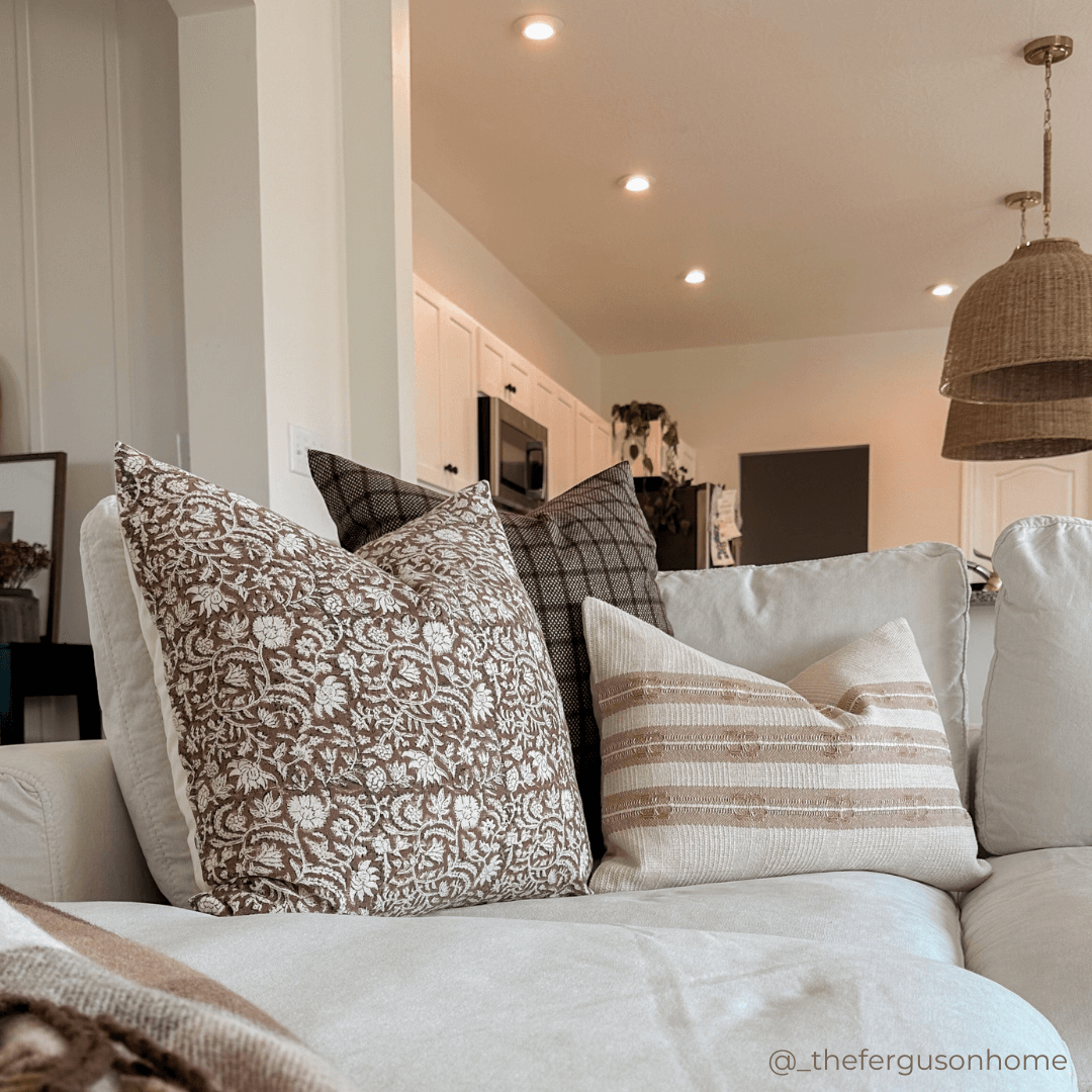 Nina Floral Block Printed Pillow Cover | Brown