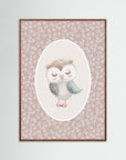 Owl Pink Botanical Art Print | Children's Room & Nursery Wall Art Oak Dark