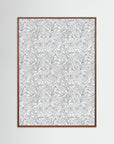 Blue Floral Pattern Wall Art | Classic Botanical Decor Oak Dark