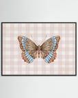 Butterfly on Gingham Art Print | Vintage Cottage Wall Art Black Wood