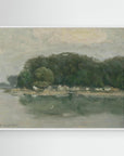 Vintage European Riverside Village Landscape Canvas White