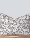 ** ARTISAN VARIATION ** Dara Floral Block Printed Pillow Cover | Dark Grey | Lumbar 14'' x 20''