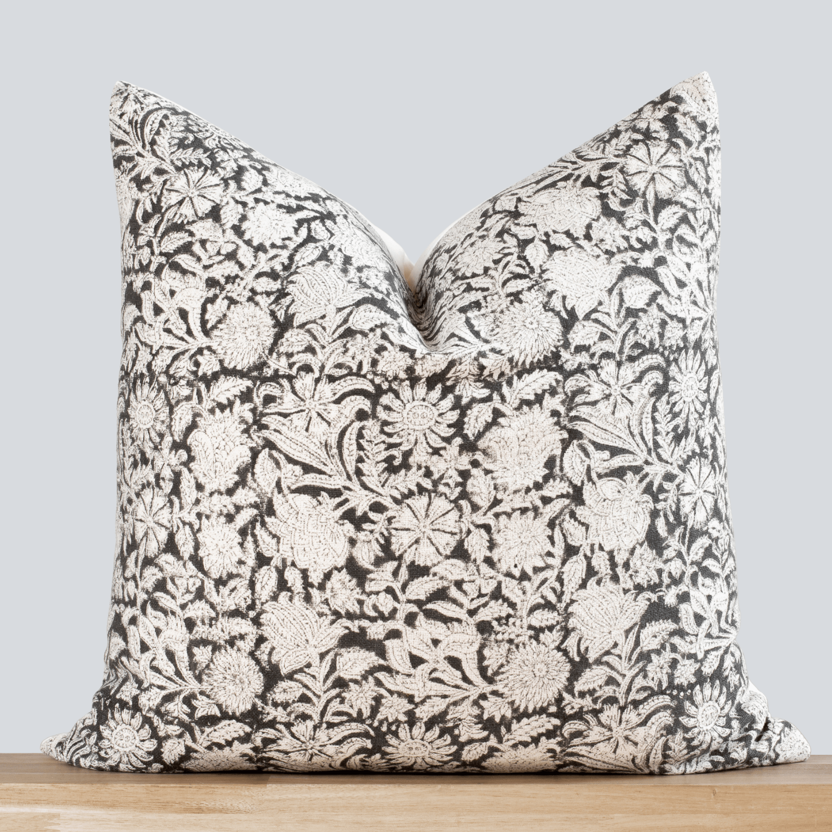 **FLAWED** Burgos Floral Block Printed Pillow Cover | Black