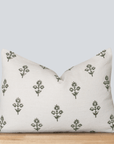 Mia Floral Block Printed Pillow Cover | Forest Green | Lumbar