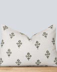 ** ARTISAN VARIATION ** Mia Floral Block Printed Pillow Cover | Forest Green | Lumbar 14'' x 20''