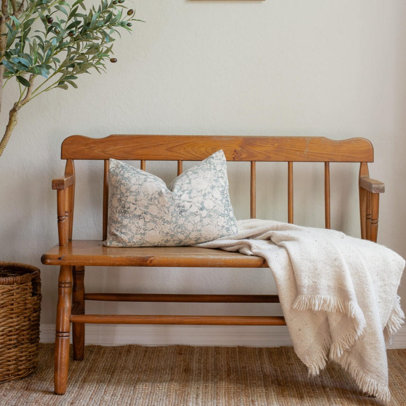 **FLAWED** Lighter Chloe Floral Block Printed Pillow Cover | Blue | Lumbar