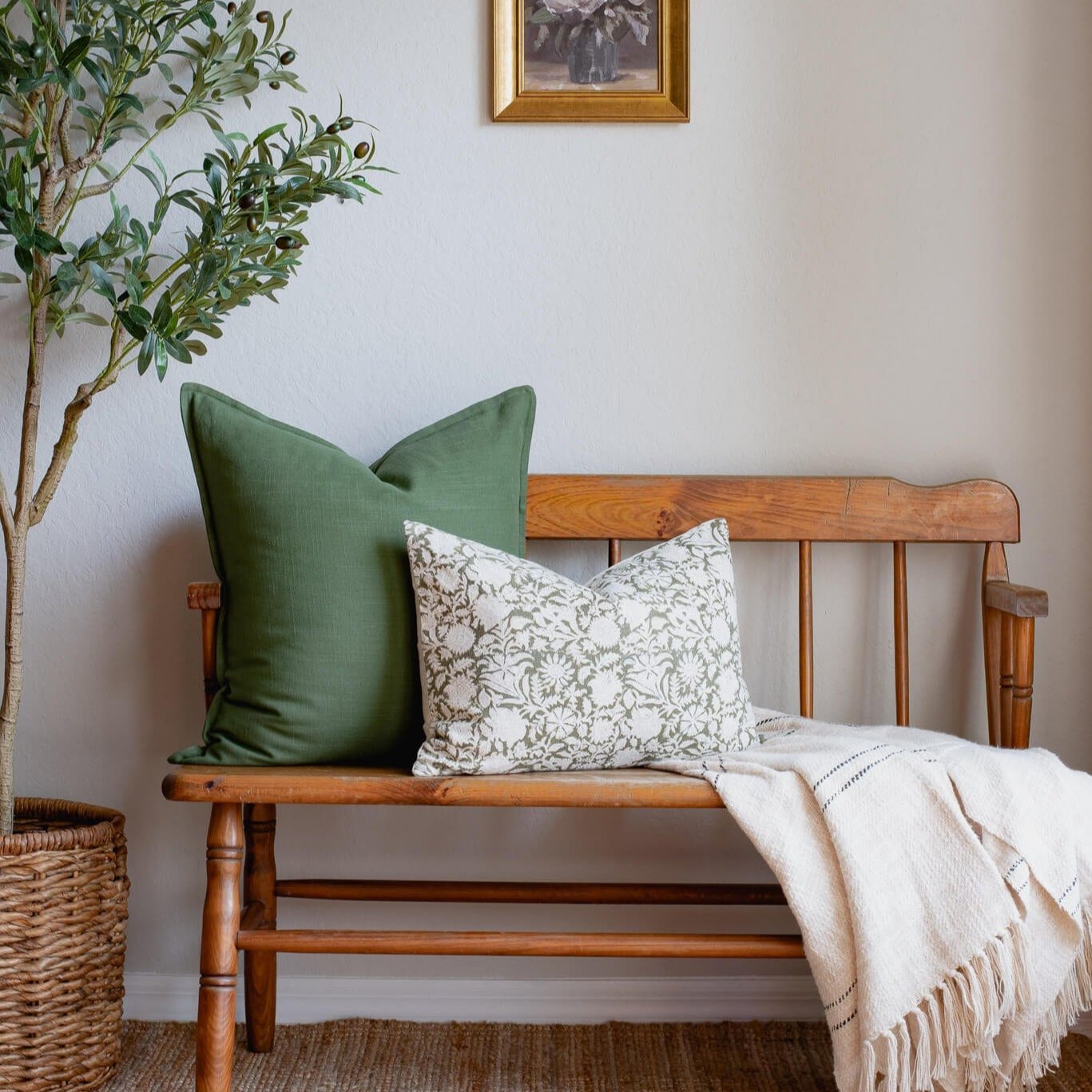 **FLAWED** Jardim Floral Block Printed Pillow Cover | Olive Green | Lumbar