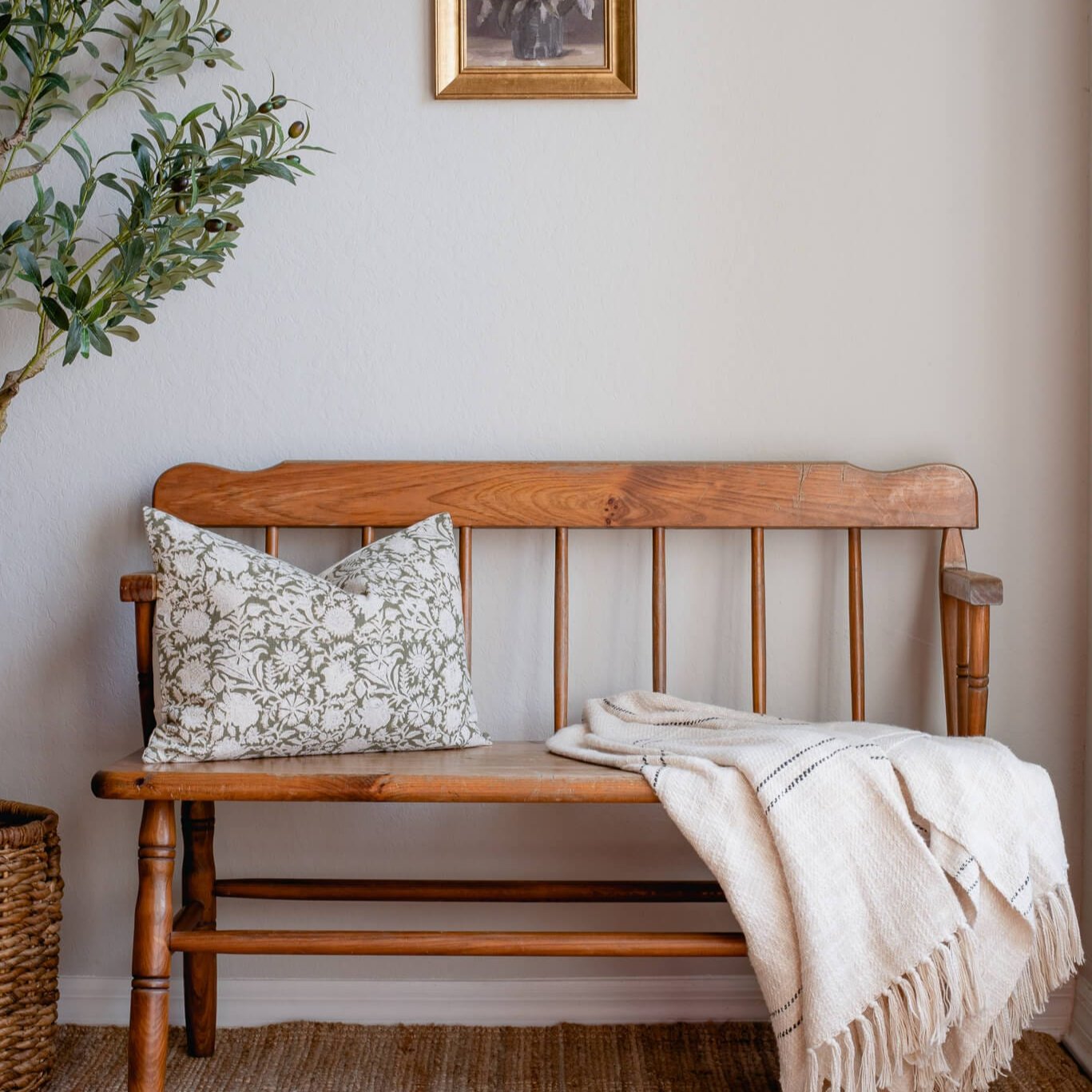 **FLAWED** Jardim Floral Block Printed Pillow Cover | Olive Green | Lumbar