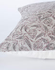 Irene Floral Block Printed Pillow Cover | Burgundy, Muted Sage Green + Greige | Lumbar