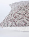 Irene Floral Block Printed Pillow Cover | Burgundy, Muted Sage Green + Greige | Lumbar