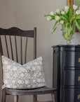 ** ARTISAN VARIATION ** Dara Floral Block Printed Pillow Cover | Dark Grey | Lumbar