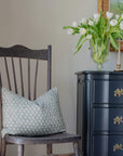 Luna Floral Block Printed Pillow Cover | Blue/Teal Green | Lumbar