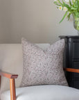 **FLAWED** Irene Floral Block Printed Pillow Cover | Burgundy, Muted Sage Green + Greige