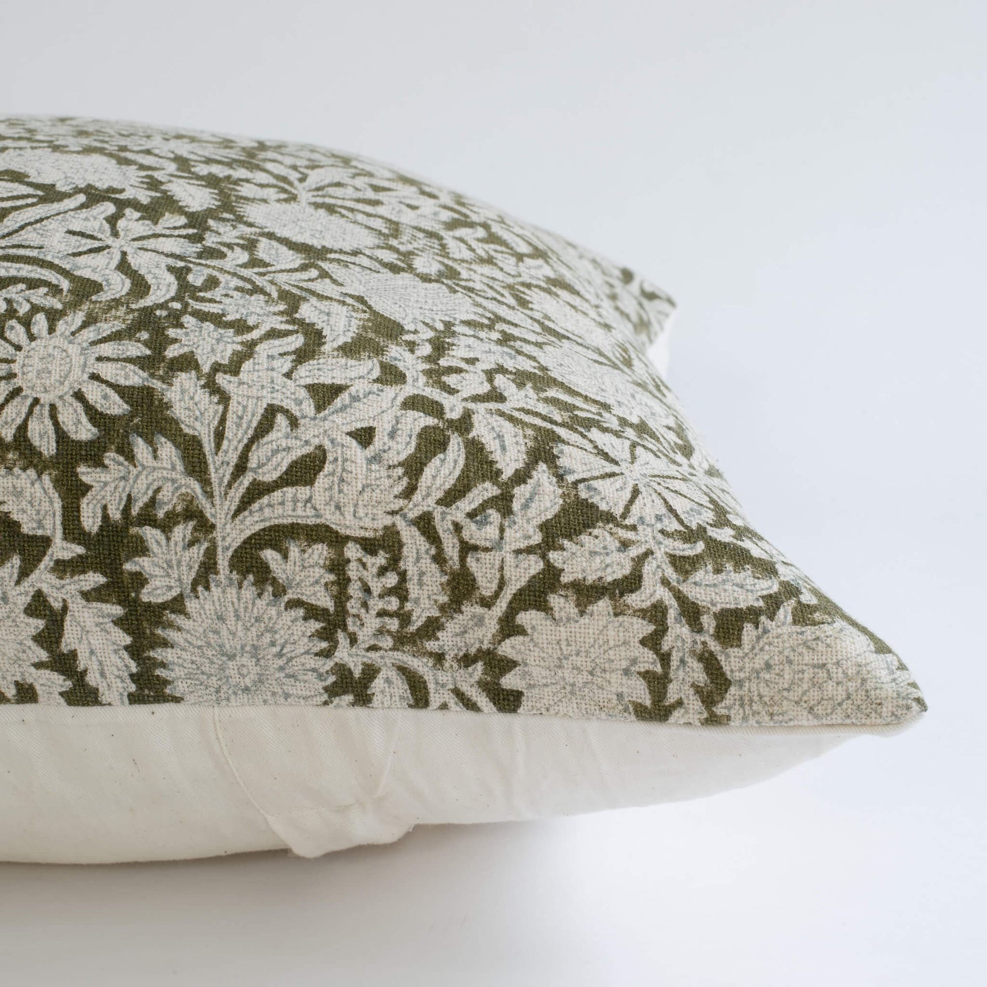 **FLAWED** Jardim Floral Block Printed Pillow Cover | Olive Green | Lumbar