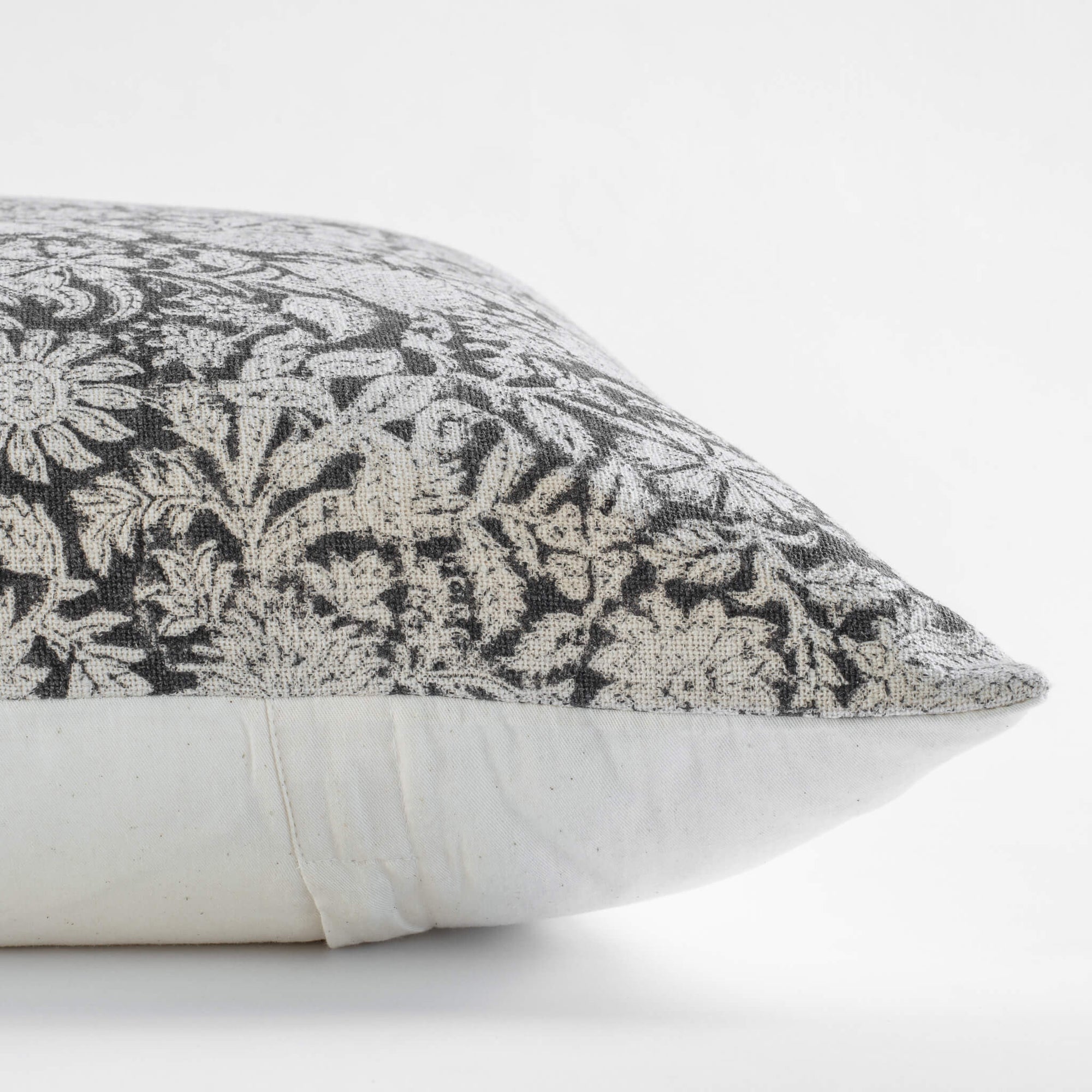 **FLAWED** Burgos Floral Block Printed Pillow Cover | Black