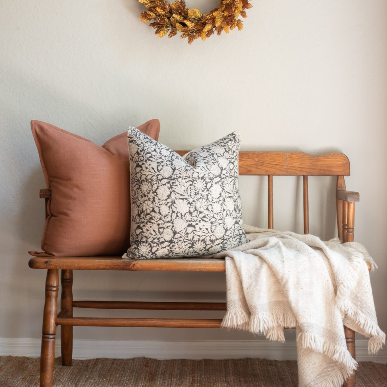 **FLAWED** Burgos Floral Block Printed Pillow Cover | Black