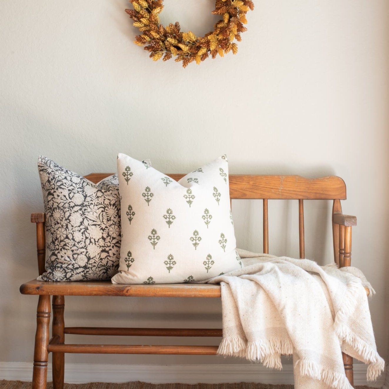 **FLAWED** Burgos Floral Block Printed Pillow Cover | Black