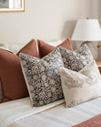 Pilar Floral Block Printed Pillow Cover | Olive, Light Brown, Tan | Lumbar
