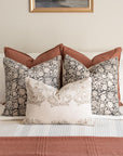 Pilar Floral Block Printed Pillow Cover | Olive, Light Brown, Tan | Lumbar