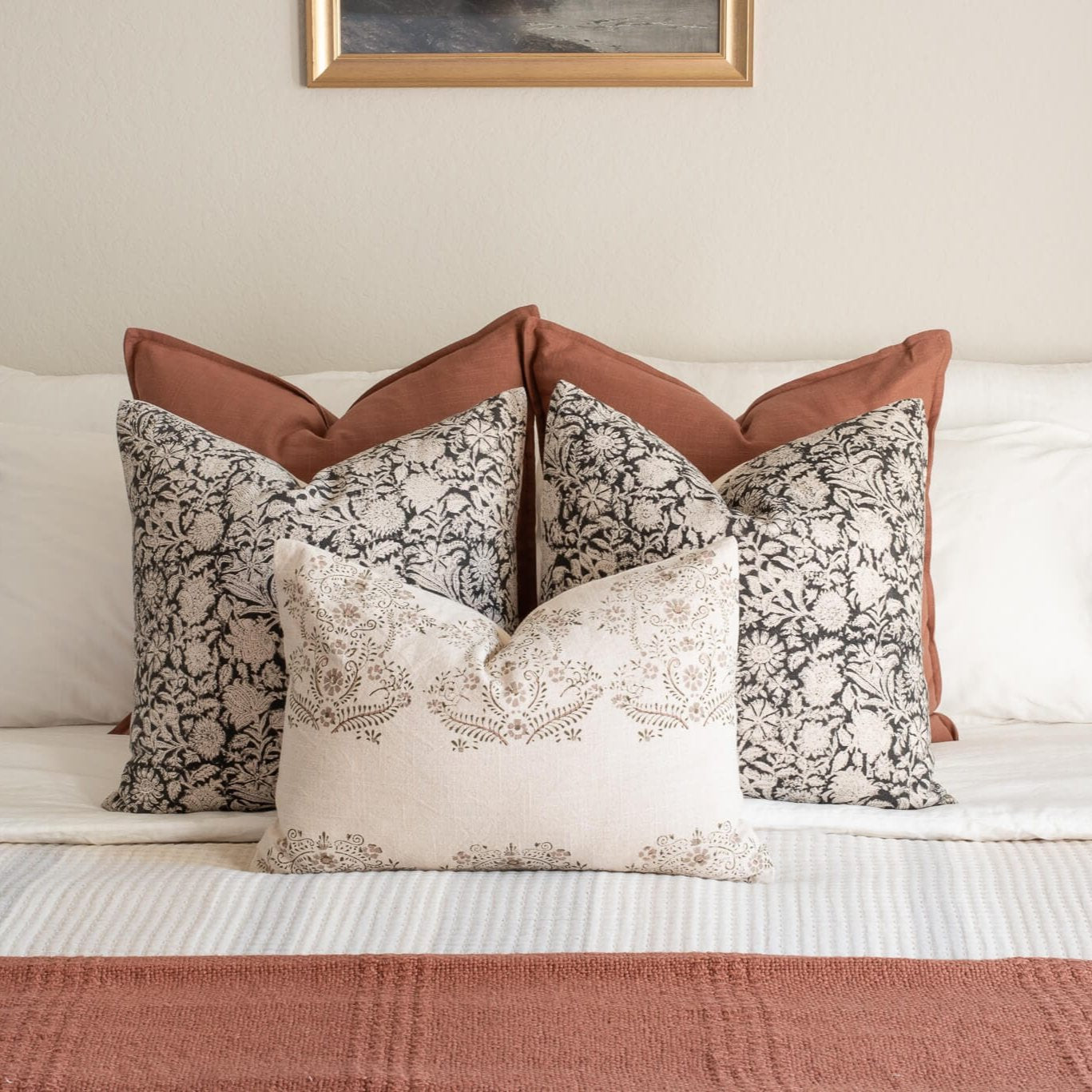 **FLAWED** Burgos Floral Block Printed Pillow Cover | Black