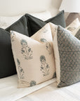 Luna Floral Block Printed Pillow Cover | Blue/Teal Green