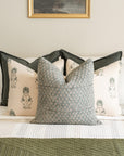 Luna Floral Block Printed Pillow Cover | Blue/Teal Green