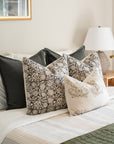 ** ARTISAN VARIATION ** Burgos Floral Block Printed Pillow Cover | Black