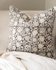 ** ARTISAN VARIATION ** Burgos Floral Block Printed Pillow Cover | Black