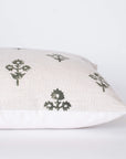 ** ARTISAN VARIATION ** Mia Floral Block Printed Pillow Cover | Forest Green | Lumbar