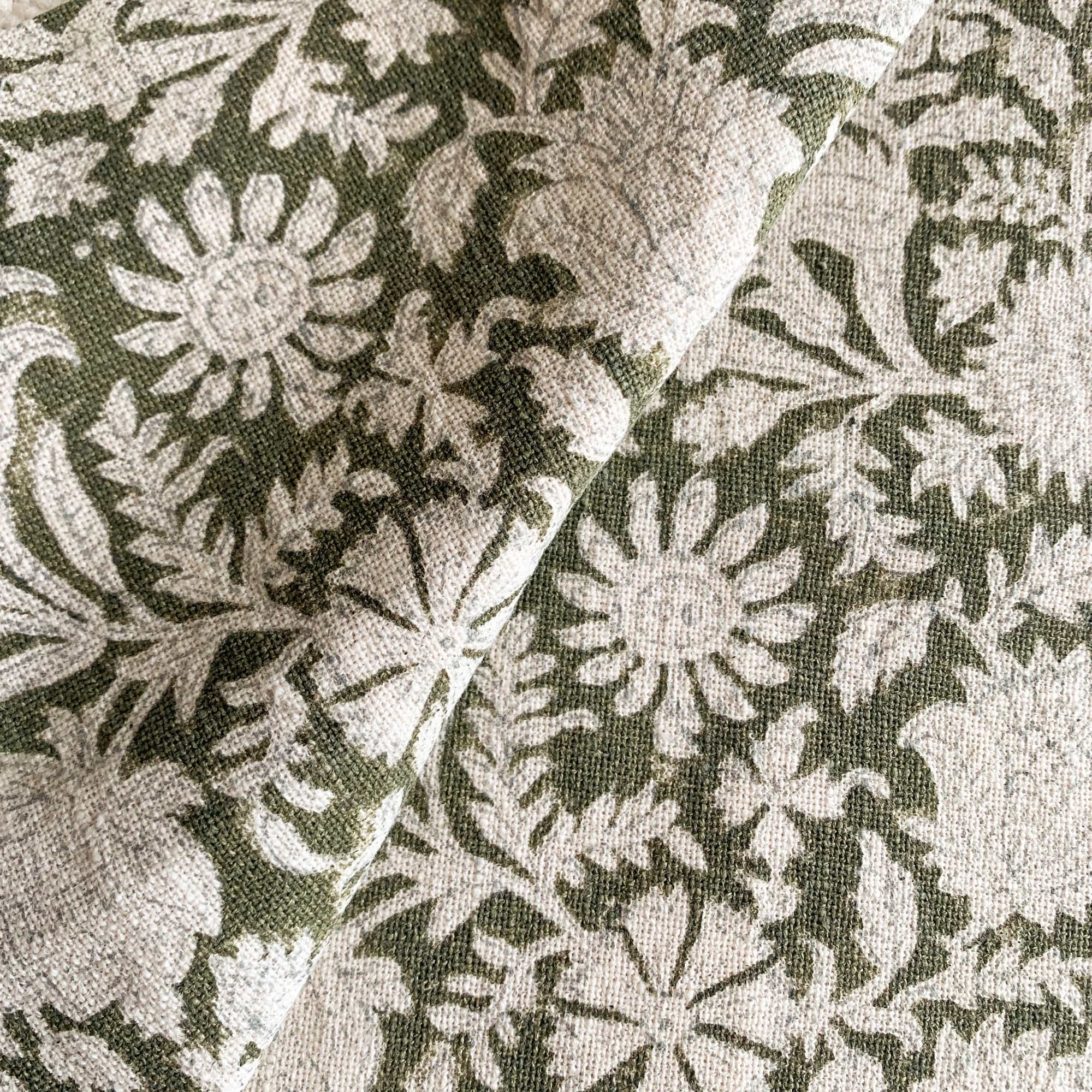 **FLAWED** Jardim Floral Block Printed Pillow Cover | Olive Green | Lumbar