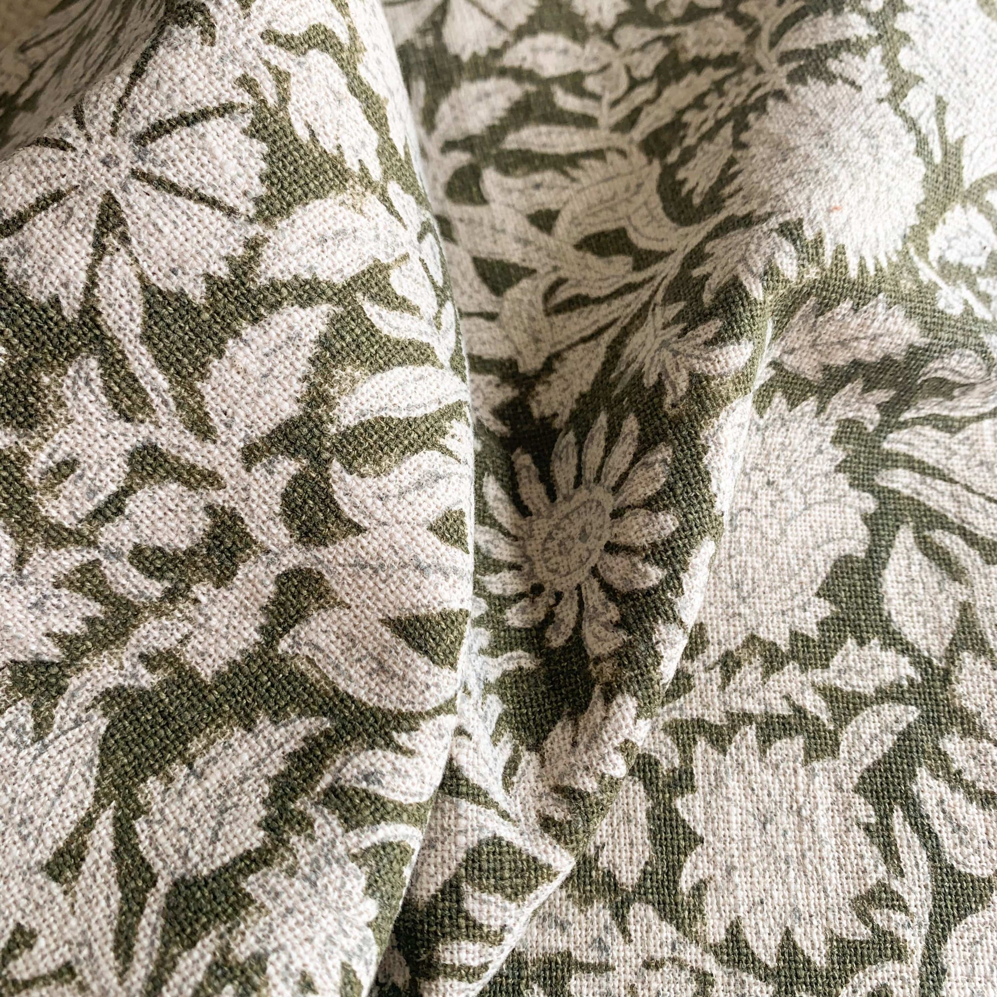 **FLAWED** Jardim Floral Block Printed Pillow Cover | Olive Green | Lumbar