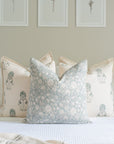 **FLAWED** Devi Floral Block Printed Pillow Cover | Teal Green/Blue