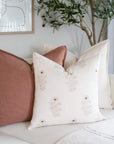 Ella Floral Block Printed Pillow Cover | Light Brown + Terracotta Detail