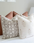 ** ARTISAN VARIATION ** Ella Floral Block Printed Pillow Cover | Light Brown + Terracotta Detail