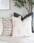 ** ARTISAN VARIATION ** Ella Floral Block Printed Pillow Cover | Light Brown + Terracotta Detail