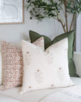 Ella Floral Block Printed Pillow Cover | Light Brown + Terracotta Detail