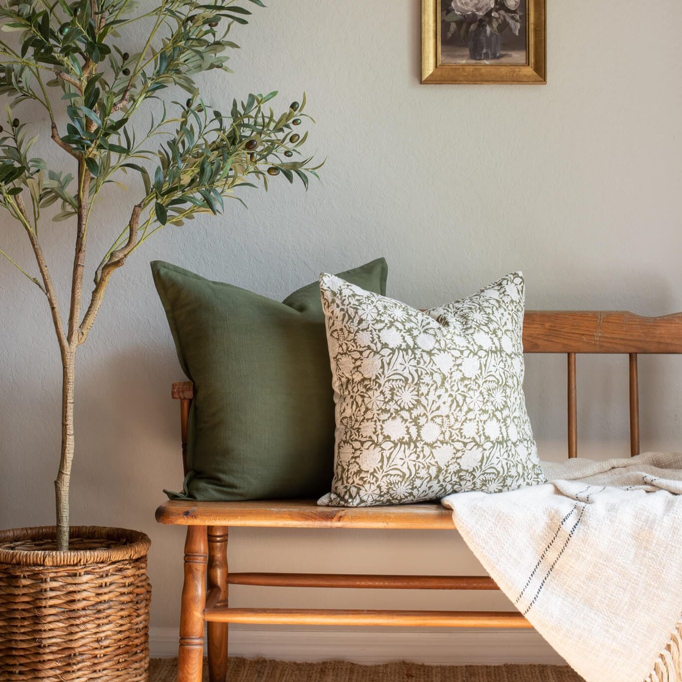 Jardim Floral Block Printed Pillow Cover | Olive