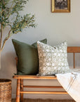 ** ARTISAN VARIATION ** Jardim Floral Block Printed Pillow Cover | Olive