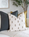 **FLAWED** Marla Floral Block Printed Pillow Cover | Blue and Mustard