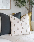 **FLAWED** Marla Floral Block Printed Pillow Cover | Blue and Mustard