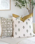 Mia Floral Block Printed Pillow Cover | Forest Green