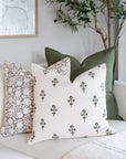 Mia Floral Block Printed Pillow Cover | Forest Green