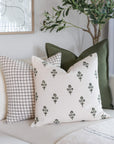 Mia Floral Block Printed Pillow Cover | Forest Green