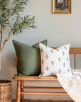 Mia Floral Block Printed Pillow Cover | Forest Green