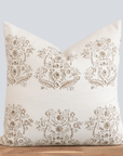Pilar Floral Block Printed Pillow Cover | Olive, Light Brown, Tan 20'' x 20''