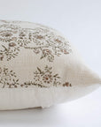 Pilar Floral Block Printed Pillow Cover | Olive, Light Brown, Tan